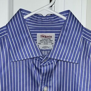 French Cuff T. M Lewin Vivid blue & white stripe business dress shirt 16 1/2 x36